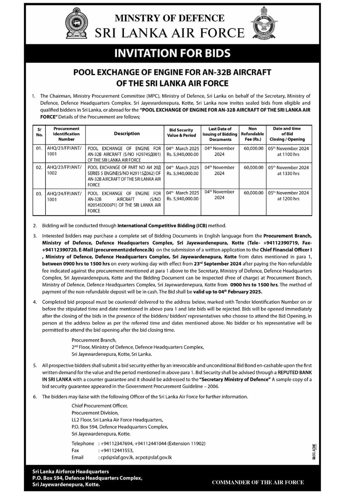 Invitation for Bids - Ministry of DefencE